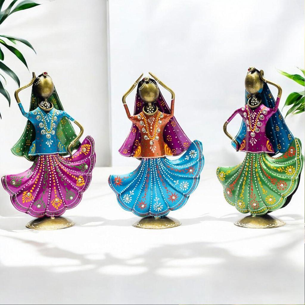 Set of 3 Metal Figurine Dancers Home Decor Item for Living Room, Bedroom, Wedding Festive Housewarming Gift Showpiece