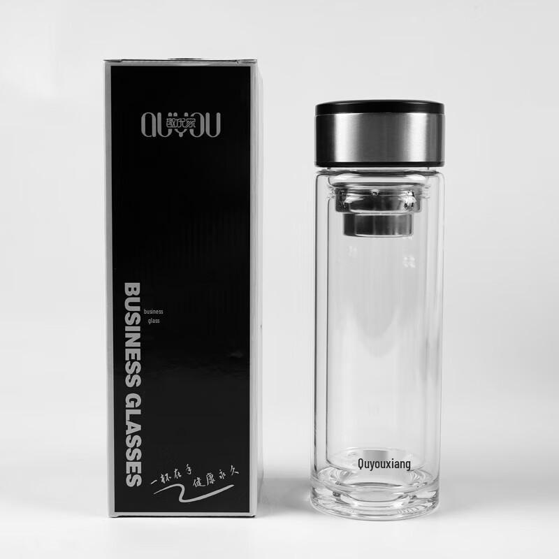 Quyoujia Double-Layer Borosilicate Glass Business Water Bottle