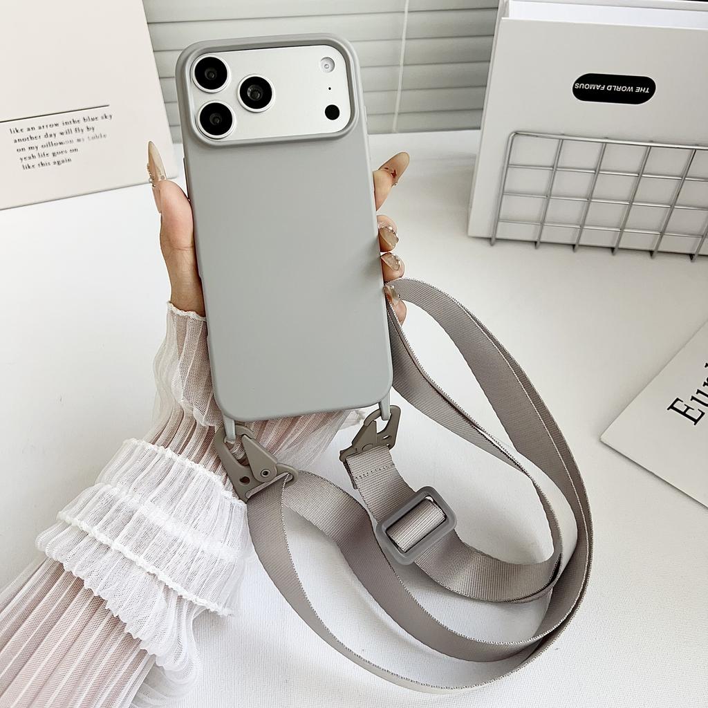 Crossbody Lanyard Matte Silicone Soft Case For iPhone 17 Pro Max 16 12 11 15 Pro 13 14 Plus Necklace Strap Shockproof Cover