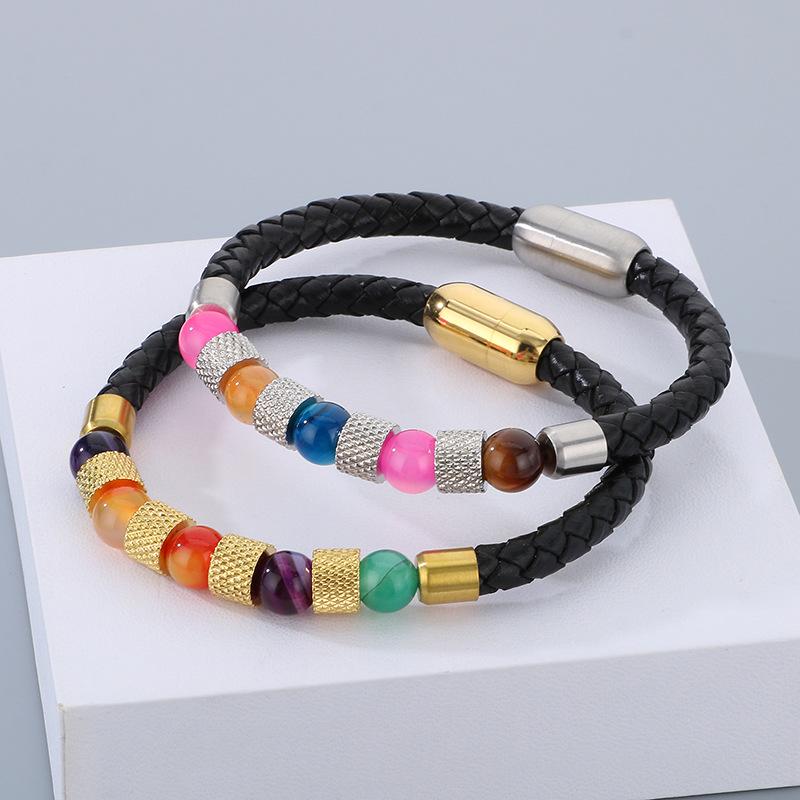 

Мужской магнитный браслет из нержавеющей стали Hao Yi с кварцевым камнем. 21 cm