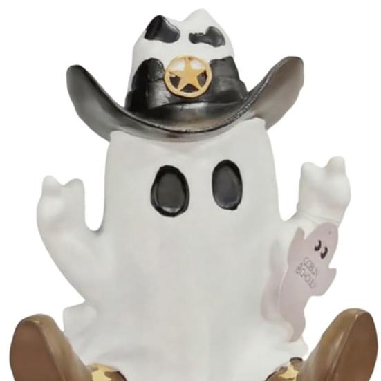 Halloween Cowboy Ghost Statue Cute Ghost Walking Dog Resin Crafts Tabletop Ornaments for Indoor Outdoor Halloween Decoration