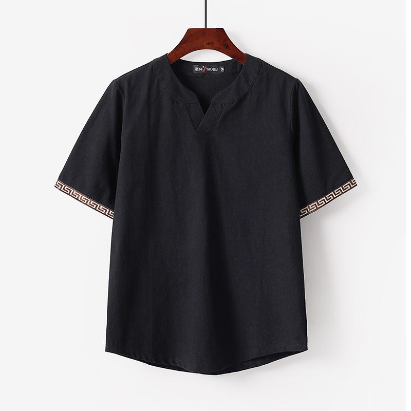 Letni kardigan Męski T-shirt z krótkim rękawem T-shirt Bawełniany i lniany Led Casual Męski T-shirt Lato