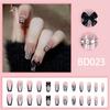 24 Pieces  style black French bow diamond model flash glitter water drop pattern white fake nails wear armor