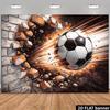 2D Dynamischer Fußball, der durch eine Ziegelmauer bricht, Fotografie-Hintergrund