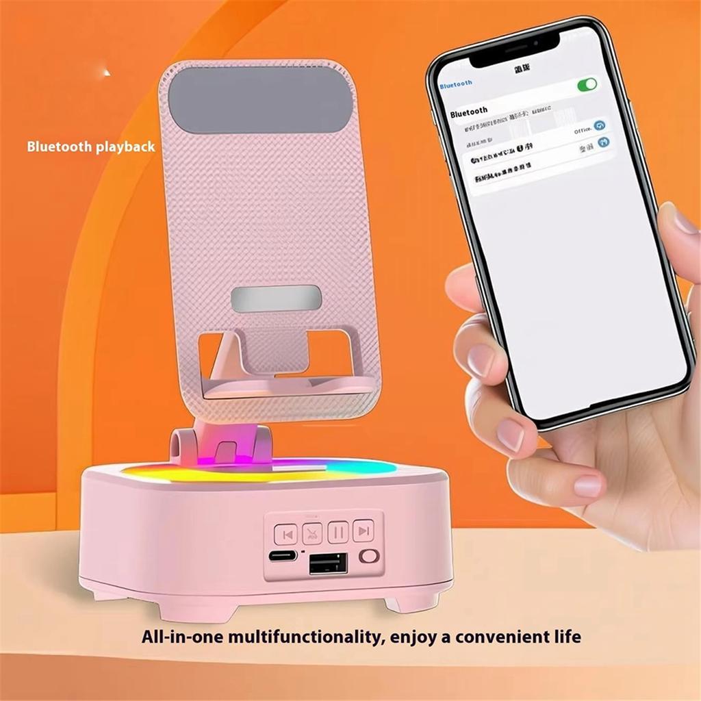 +New Bluetooth Speaker Phone Stand Voice Charging Bank LED Color Music Box Desktop Speakers Pink