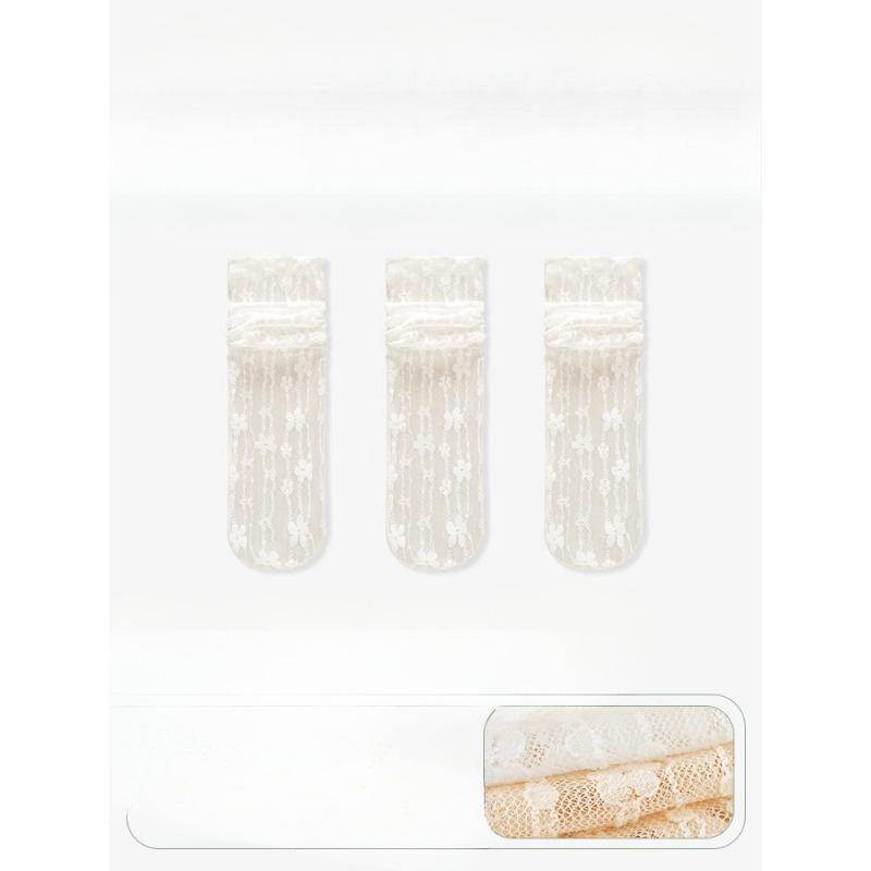 3 Pairs of Women's Summer Thin Lace Flowers In The Tube Pile Socks