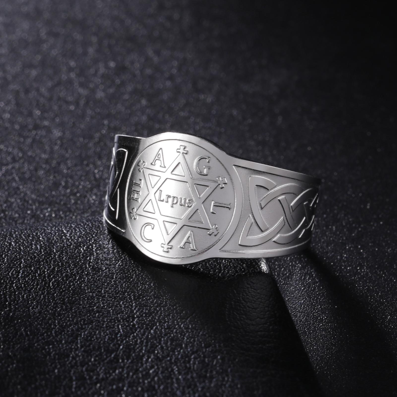 

LIKGREAT Star of David Stainless Steel Ring for Men Women Vintage Celtics Knot Open Rings Amulet Wiccan Je Jewelry Gifts