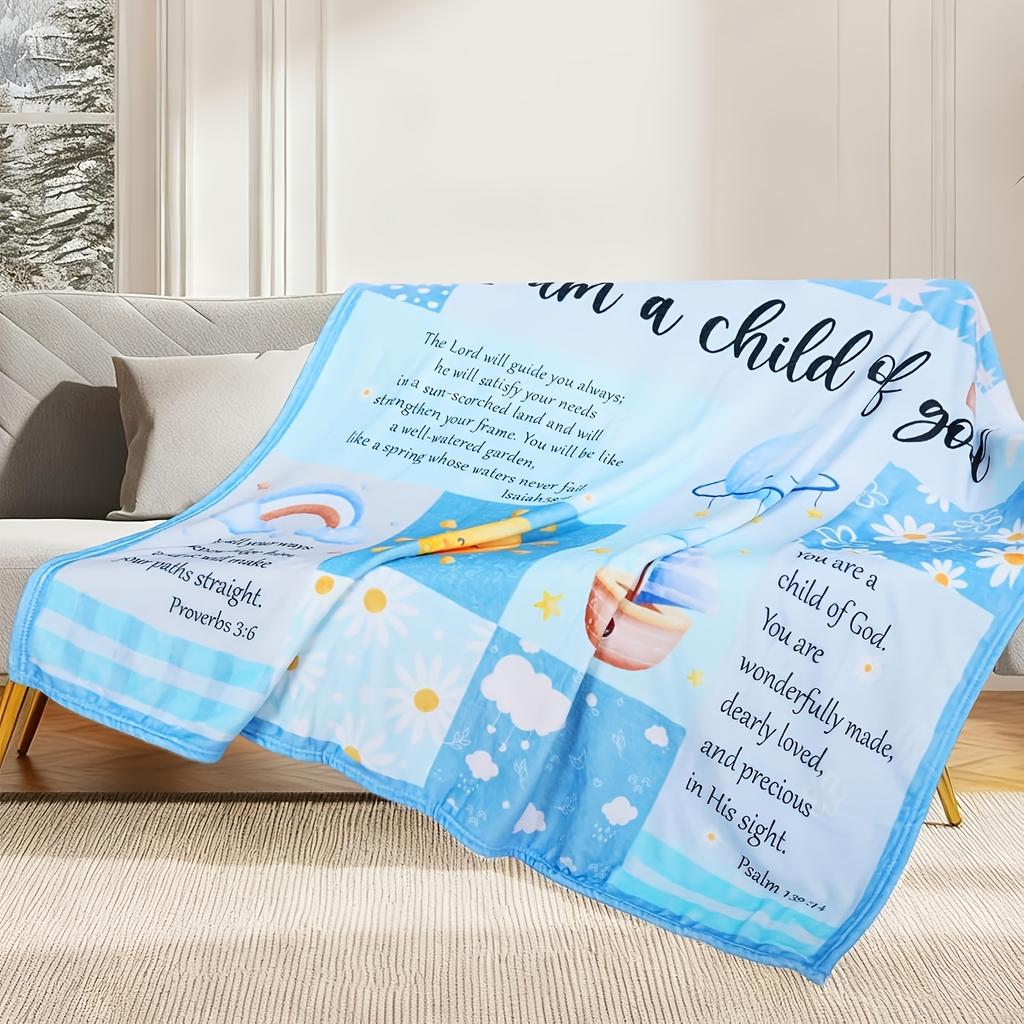 1pc Boys Baptism Gift, Christian Blanket Religious Bible Teach Son Catholic Gift, Soft and Comfortable Flannel Blanket