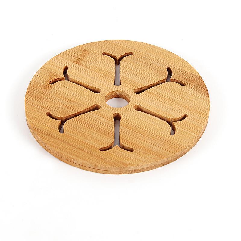 Bamboo Round Table Mat Simple Hollow Pattern Heat Resistant Pot Dish Placemats Anti-slip Protection Table Decorative