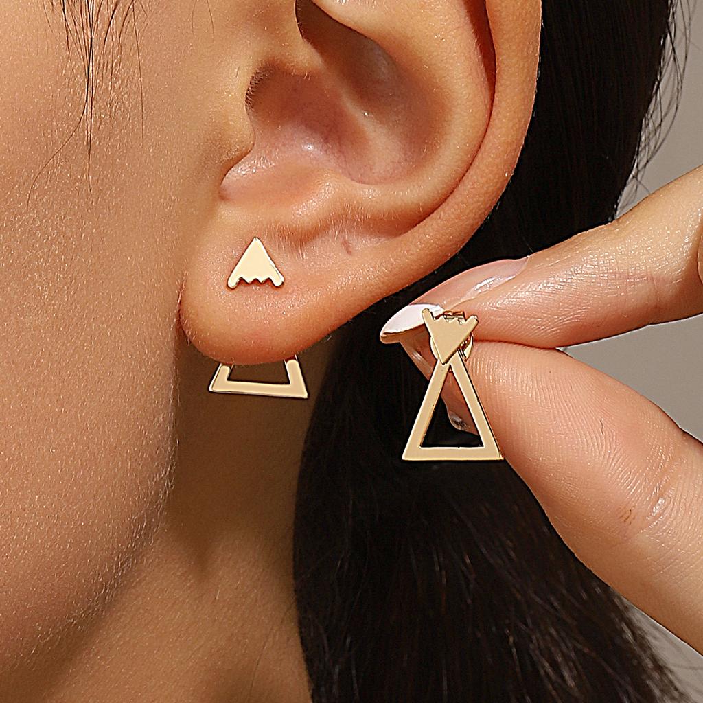 Retro Minimalist Geometric Square Detachable Triangles Stainless Steel Stud Earrings for Women Fashion Zircon Accessories Party