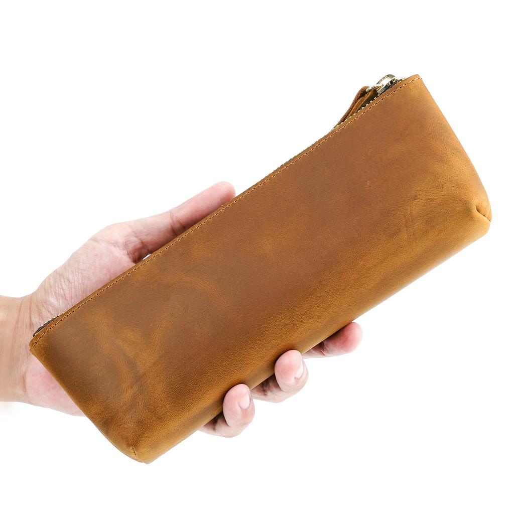 AIGUONIU Echtes Leder Große Kapazität Federtasche Büro Schule Schreibwaren Stift Bleistift Aufbewahrungstasche Halter Füllfederhalter Etui