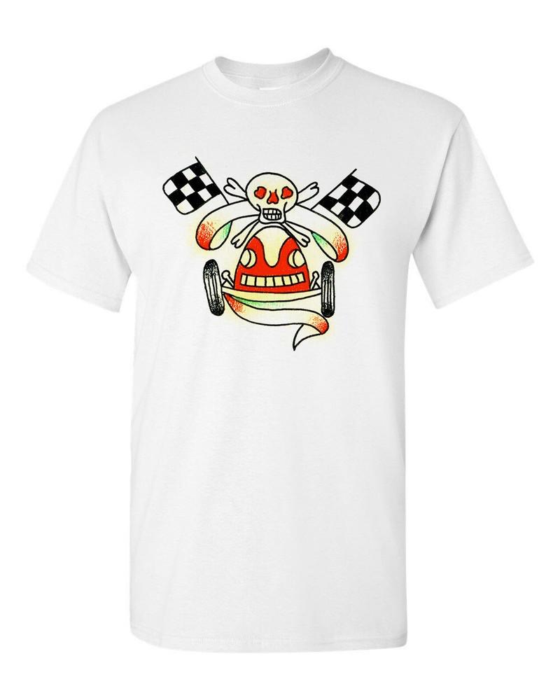 Ringer Tee T shirt Vtg Tattoo Art American Traditional Skull Hot Rod Drag Race 5 Unisex T-Shirt L
