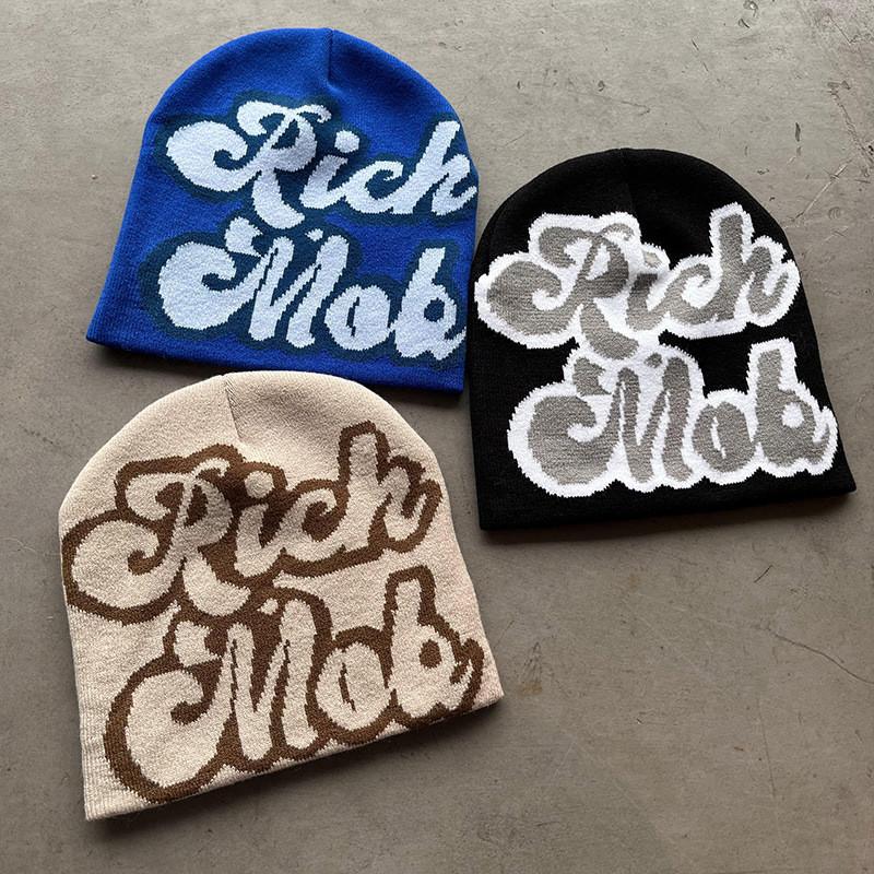 Blocked Simple Color Letter Pattern Neutral Casual Warm Knitted Hat For Autumn