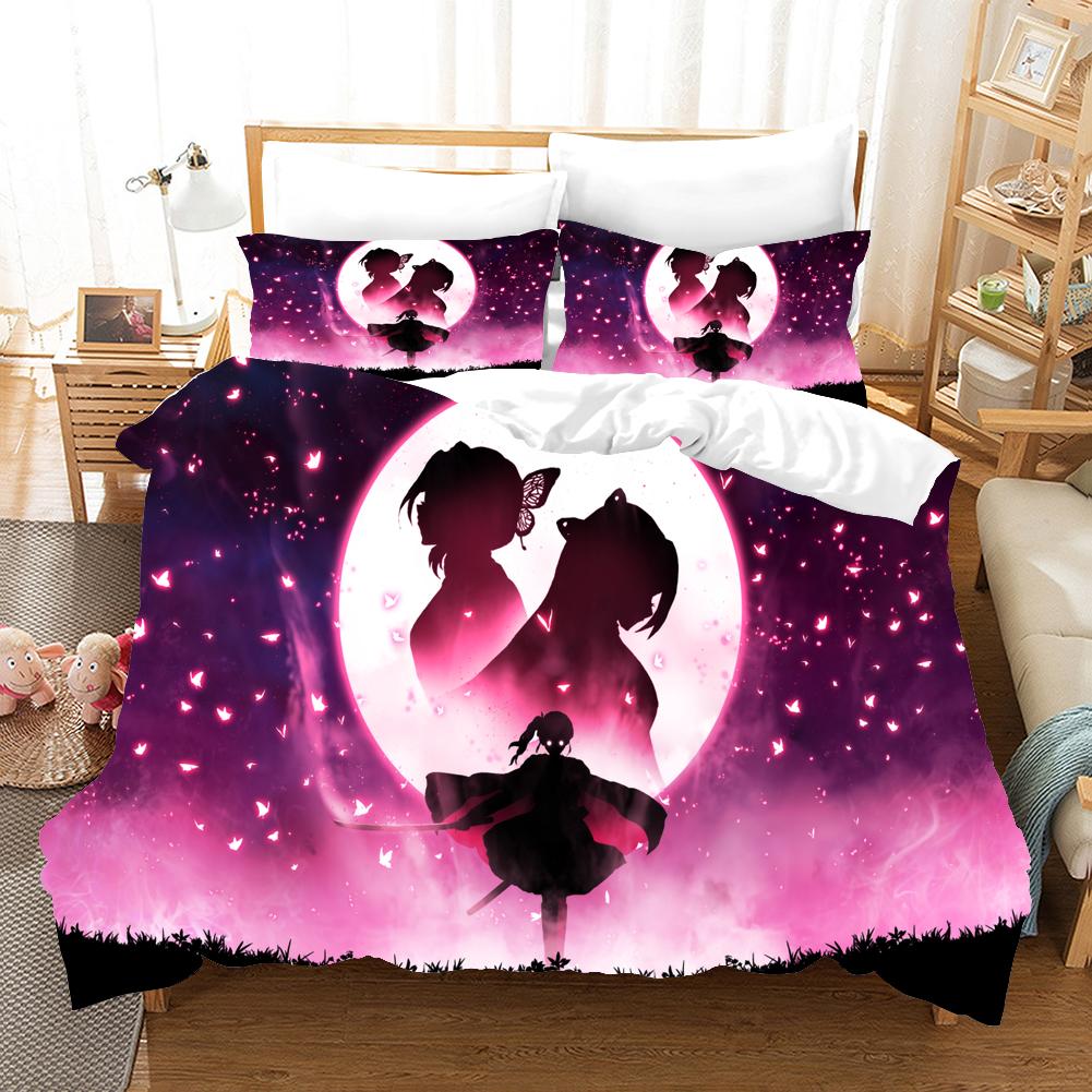 Cartoons Demon Slayer 2_3pcs Bedding Sets Duvet Cover Set With Pillowcase Twin Full Queen King Bedclothes Bed Linen Home Textile