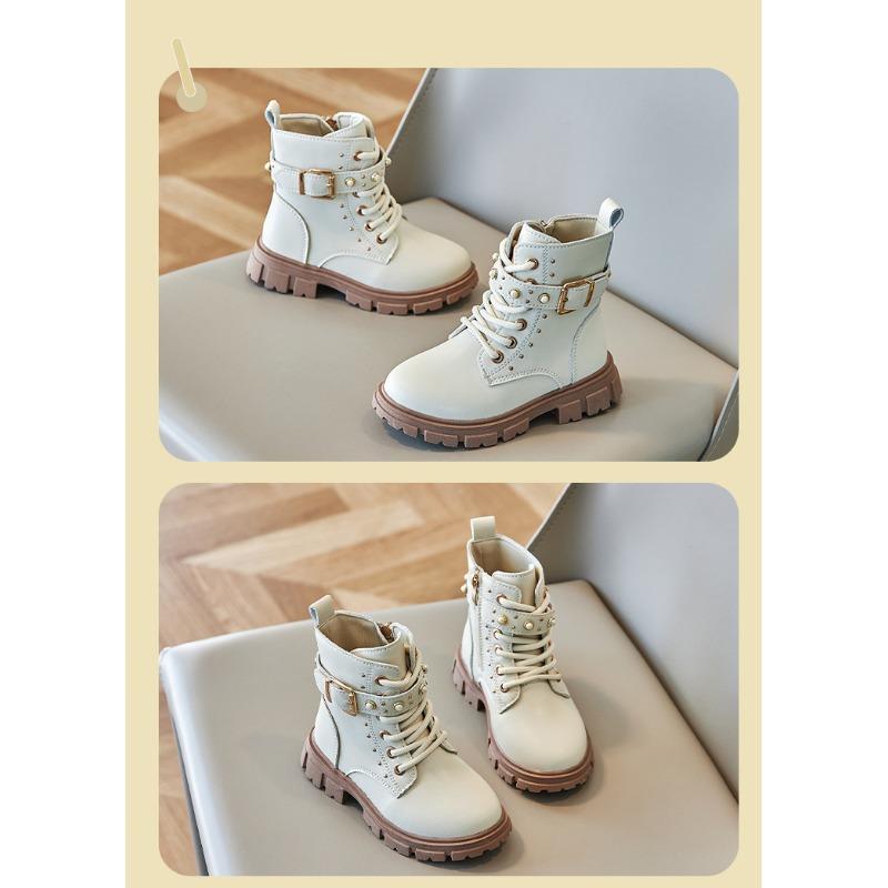 Bottes courtes polyvalentes à la mode pour enfants Bottes en cuir de style britannique d'automne Bottes simples pour enfants