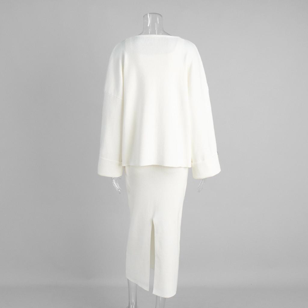 Autunno Inverno Donna Set 3 Pezzi Cardigan a Maglia + Top a Canotta + Gonna Midi Outfits Stile Europa e America