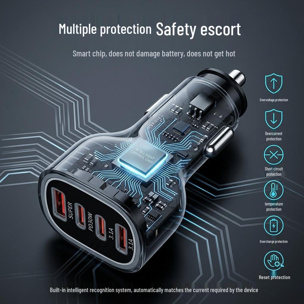 80W Multi-Port PD & QC3.0 Car Cigarette Lighter Charger, 3 Type-C Fast Charging Converter, 12V/24V Universal.