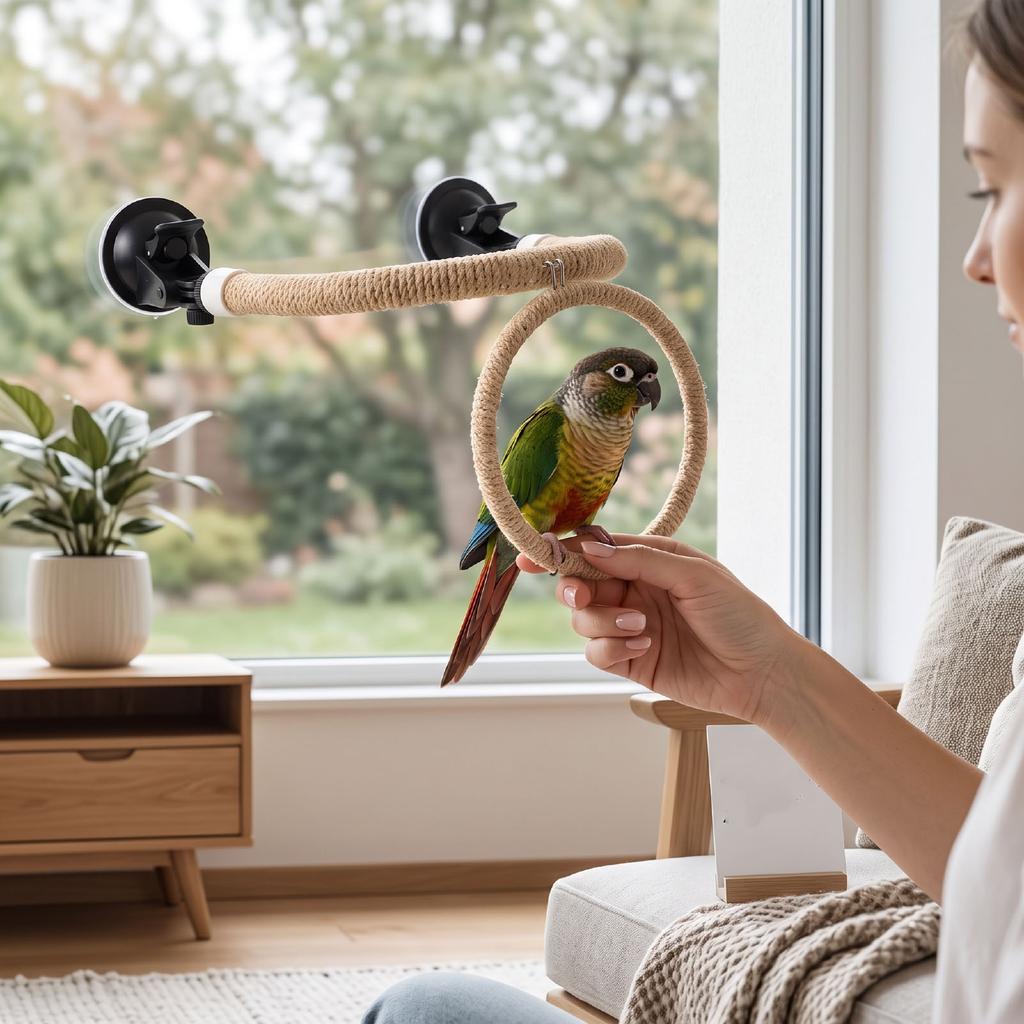 Bird Window Perch Suction Cup Shower Perch Stand with Swing for Small Medium Birds