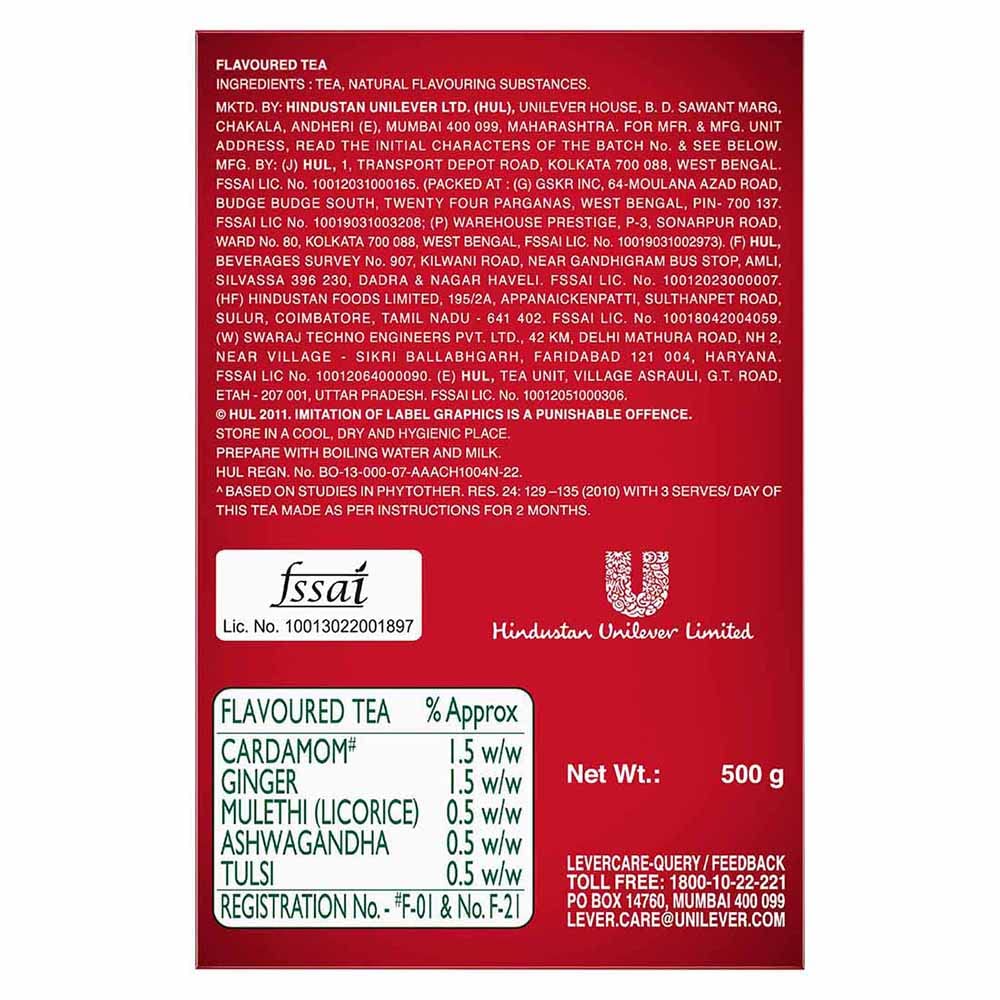 Red Label Natural Care Tea 500 Grams Pack of 1, Flavored Masala Herbal Chai for Daily Enjoyment