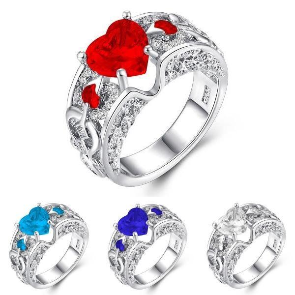 Elegant Women Ladies Rhinestone Princess Heart Shape Jewelry Wedding Ring
