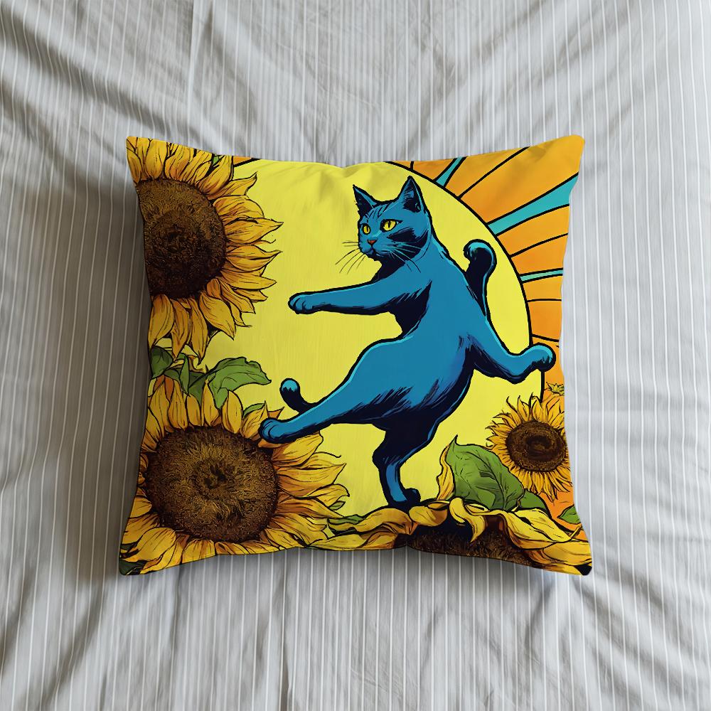Cushion Cover Art Cat Soft Case For Sofa Living Room Sunflower Home Comfortable Office Decor Protective And Pillow Covers