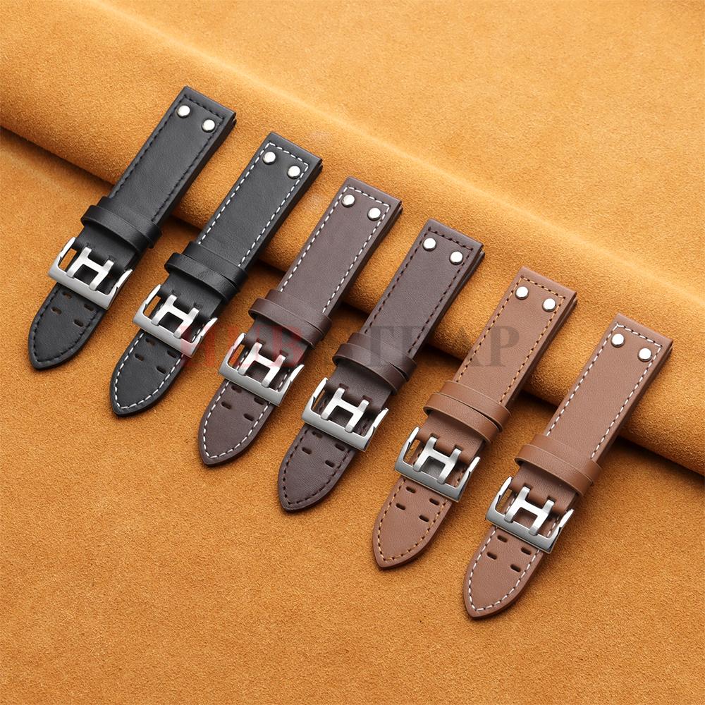 20 22mm Genuine Leather Watch Strap for Hamilton Khaki Aviation Field Navy H70595593 H77616533 Business Watchband Men Wristband