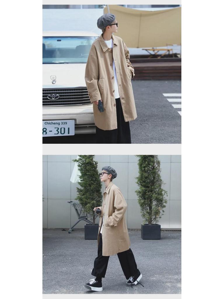 Chaqueta Cortavientos Casual de Moda para Hombre - Primavera/Otoño, Largo Medio, Estilo Hong Kong/Japonés/Coreano, Deportivo, Guapo, Corte Holgado.