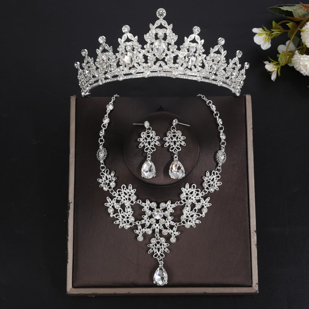 Shiny Bridal Jewelry Sets Baroque Style Crystal Headdress Tiara Earrings Necklace  Pageant