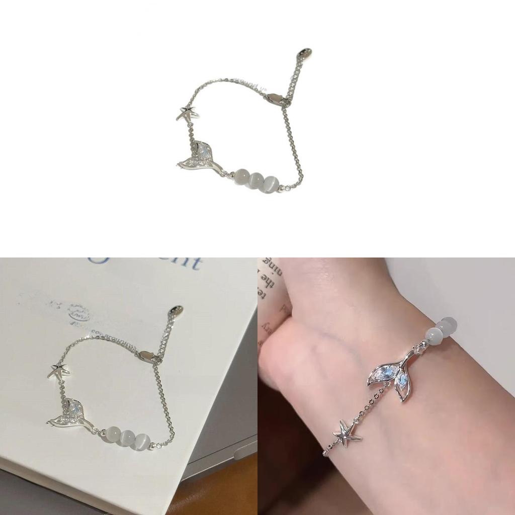 Zircon Fish Tail Glass Starfish Bracelet With Sparkling Inlaid Stones For Elegant Women