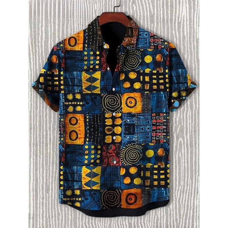 2026 Vintage African Style Men's Retro Ethnic Tribal Short Sleeve Shirts Tops Fashion Casual Streetwear Men's Shirts