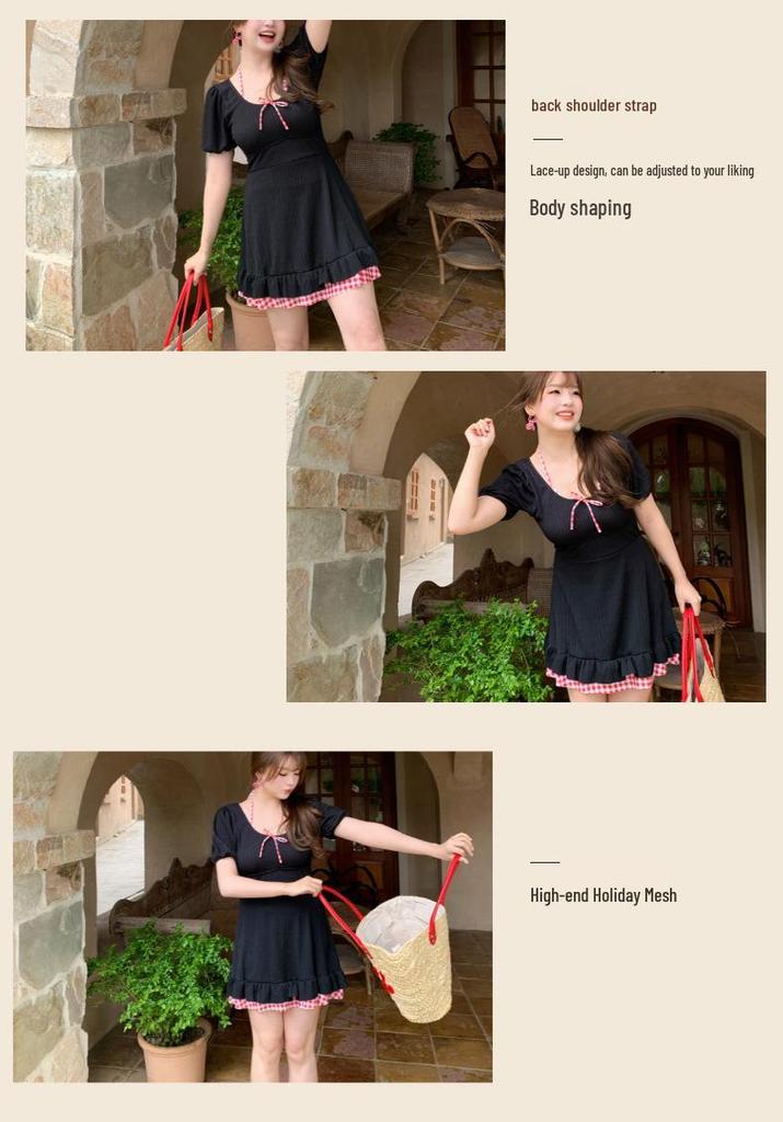 Plus Size One-Piece Skirted Swimsuit: Slimming Japanese Style for Girls