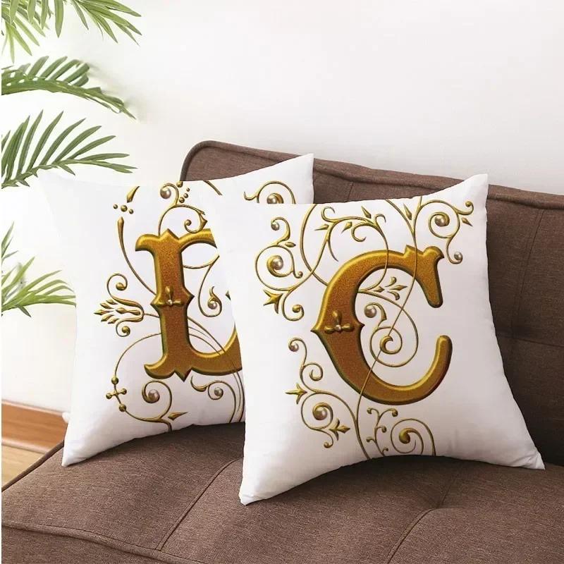 45*45Cm European Gold 26 Letters Pillowcase Digital Printed Peachskin Home Texile Pillowcase Home Decorative Sofa Cushion Cover