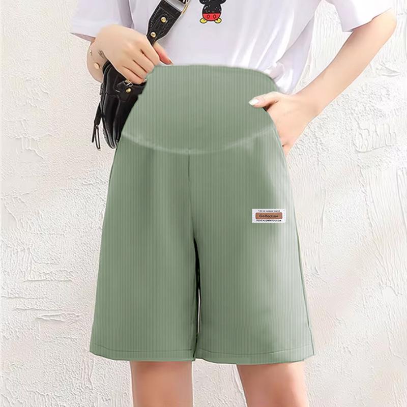 

High Waist Maternity Capri Pants - Tummy Support, Breathable, Skin-Friendly, Stretchy, Lightweight Summer Wear XL (130-150 lbs) зелений