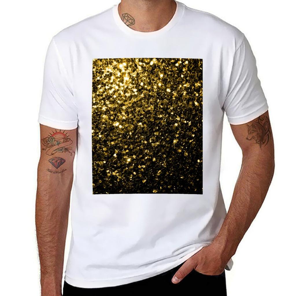 Mörk guld konstgjorda glittergnistor (Foto av Glitter Inte Reflekterande) T-shirt Vardaglig Grafisk T-shirt