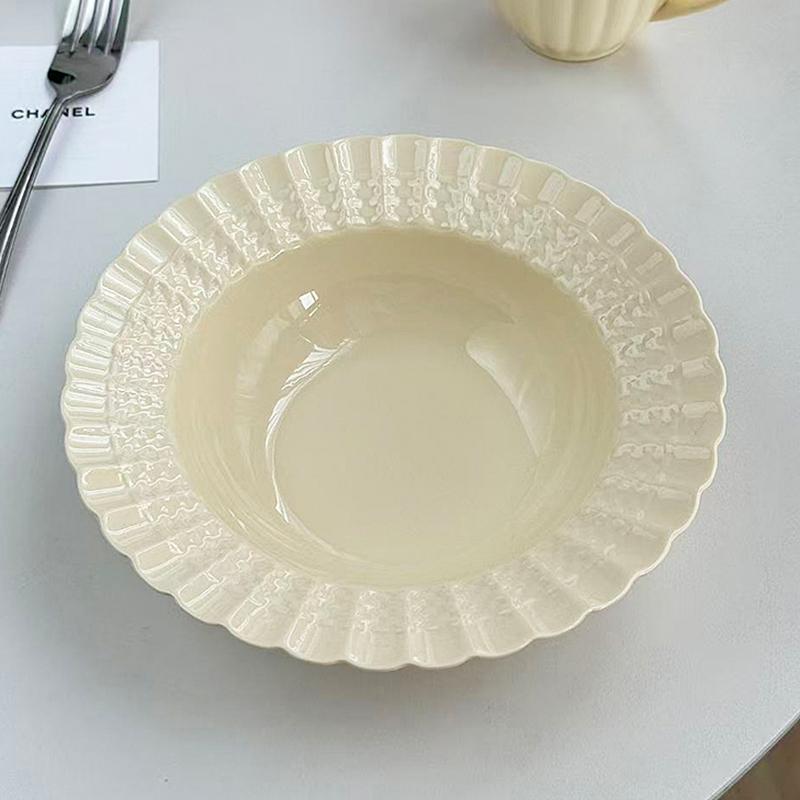 

Relief Ceramic Straw Hat Plates Household Nordic Style Vintage Light Luxury Dinner Dish Floral Shape Deepen Kitchen Tableware 18 cm жовтий