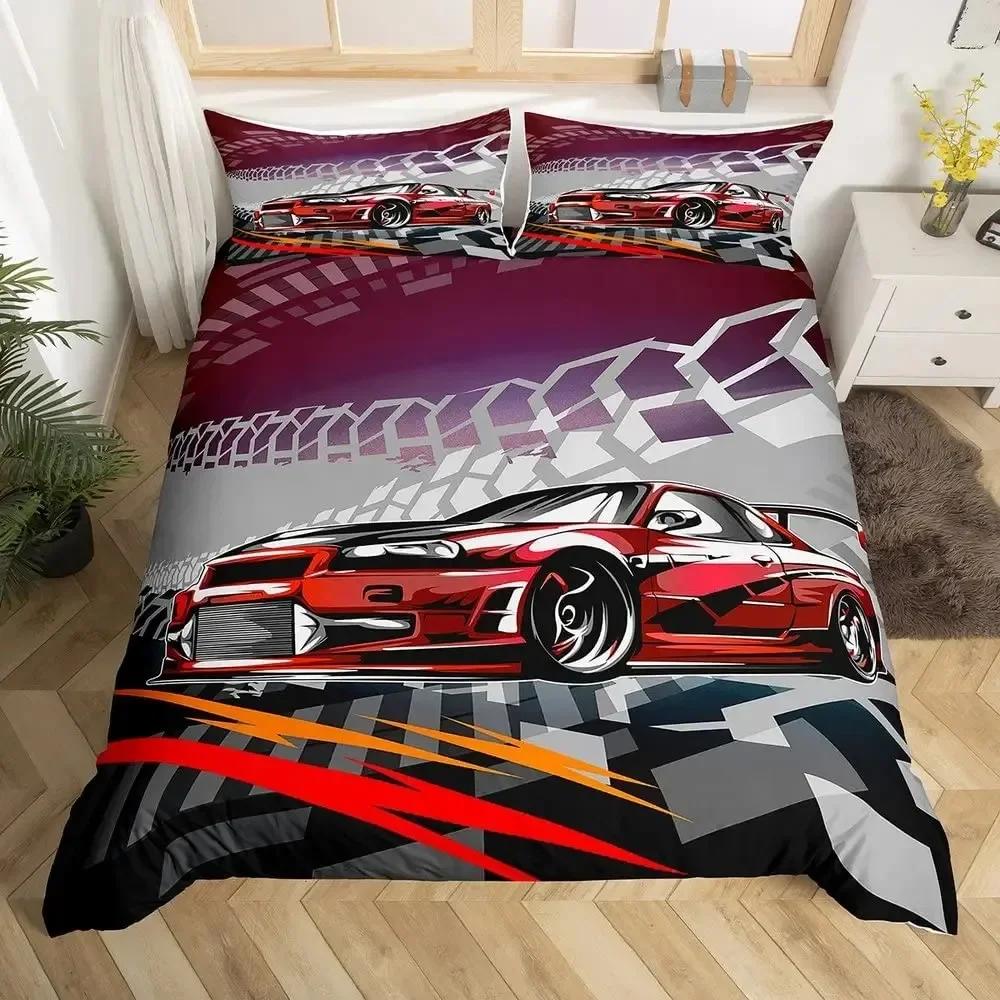 Auto da Corsa Ragazzi Auto Sportiva Comodo Copripiumino Federa Set Biancheria da Letto Decorazione Camera da Letto Bambini Tessile per la Casa