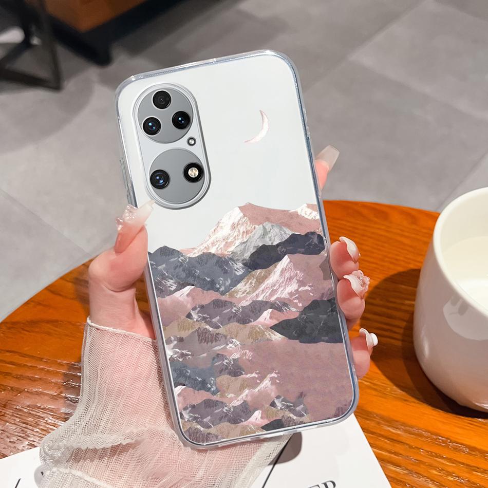 For Huawei P50 Pro P50E Phone Case Lucky Flowers Patterns Transparent Protective Funda For Huawei P 50 Soft TPU Silicone Bumper