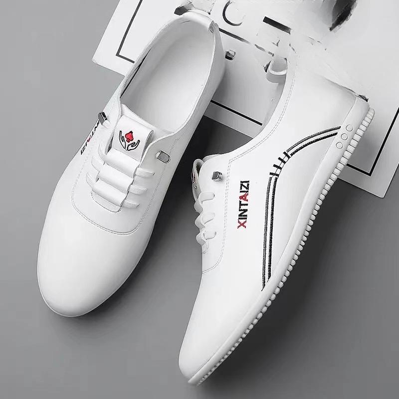 Men's Breathable New Versatile Leather Shoes, Soft Leather Korean Version, White Shoes, Soft Soled, Non Slip Shoes, Doudou Men's Shoes