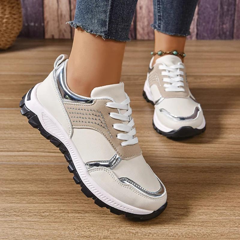 Fashion Women's PU Leather Platform Sneakers Crystal Decoration Platform Sneakers Plus Size Non-slip Casual Walking Shoes 2025 43