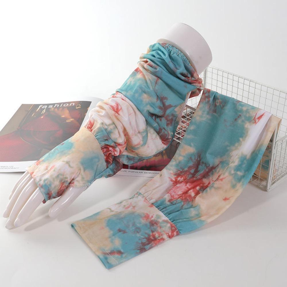 Tie Dyeing Long Ice Silk Sleeves Ethnic Style Cycling Gloves Breathable Sunscreen Arm Covers  Women