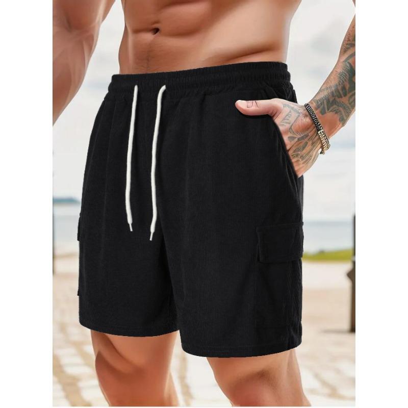 Pantaloni Sportivi Estivi a Laccio Monocolore Velluto a Coste Semplici Pantaloncini a Cinque Quarti Pantaloncini da Uomo Multitasche Pantaloni Casual Pantaloncini da Uomo