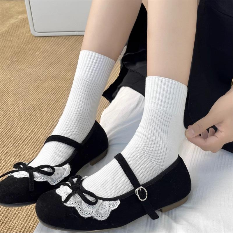 Female Spring and Autumn Simple Pure Color Micro Pressure Thin Boneless Tube Socks
