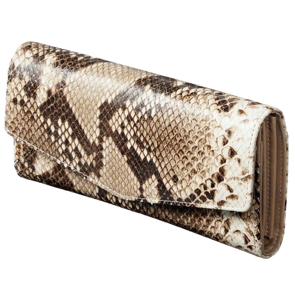 [VOICE] Align Anaconda Diamantina Women's Flap Long Wallet, Made with Italian Atema Leather, Elegant Python Embossed Design, Perfect for Improving