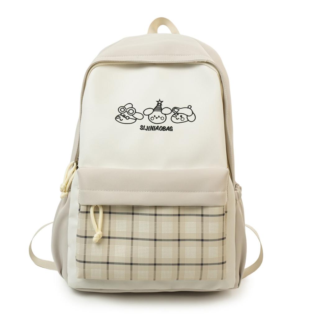Schoolbag Japanese cartoon plaid backpack large capacity wear-resistant fabric junior high school college students commuting class backpack