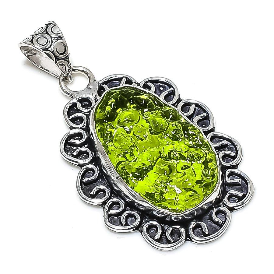 Moldavite Quartz Gemstone 925 Sterling Silver Jewelry Pendant 1.77" Z5p58