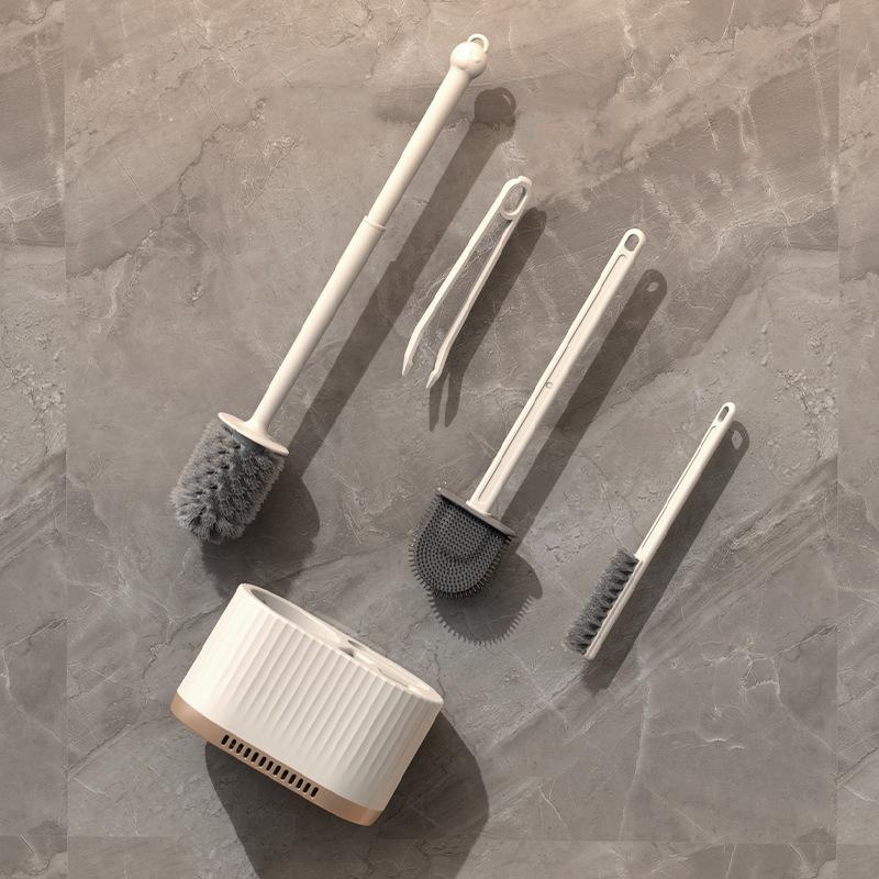 Silicone Wall Mount Toilet Brush Set Quick Dry Drain Base Efficient Gap Cleaning for Bathroom Use