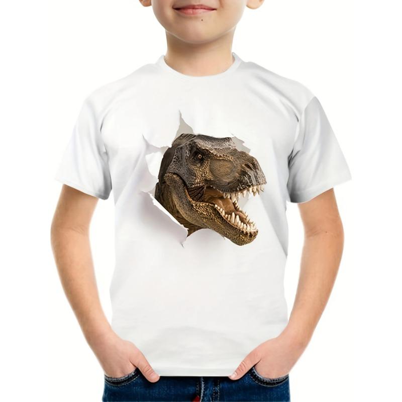 Sommar Rundhals 3D Dinosaurie Tryckt Topp Trendig Casual Kortärmad Barn Pojk T-shirts