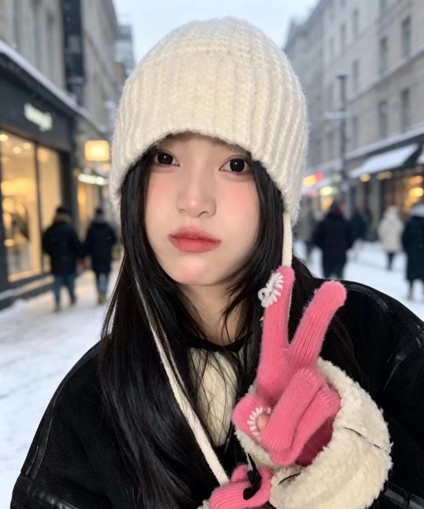 Autumn and winter new lace-up knitted bucket hat women's thick wool showing face small bucket hat strap thermal basin hat