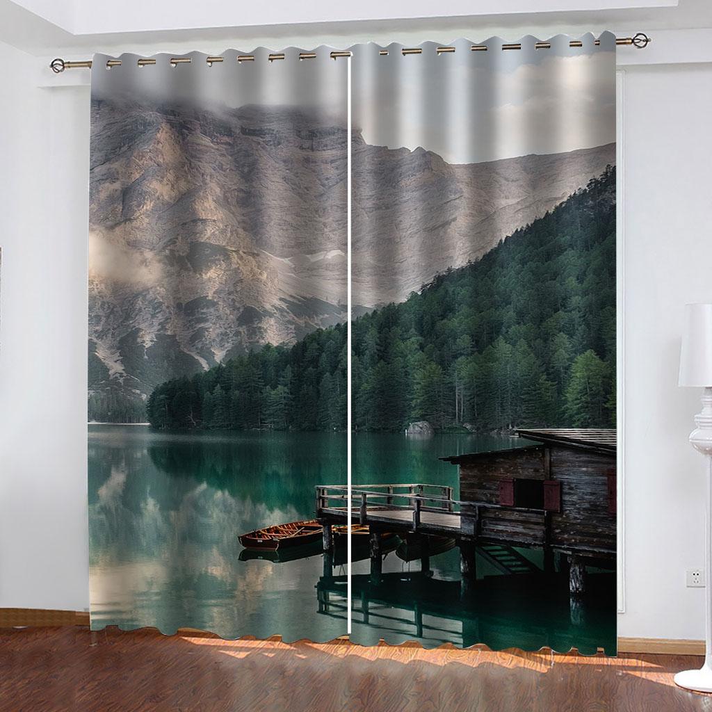 2PC Ocean Beach 3D Curtains Beautiful Landscape Pleasant Style Applicable Bedroom Balcony Living Room Kitchen Window Decor