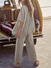 Women's Two Piece Travel Lounge Set Short Sleeve Knit Pullover and Wide Leg Pants Tracksuit